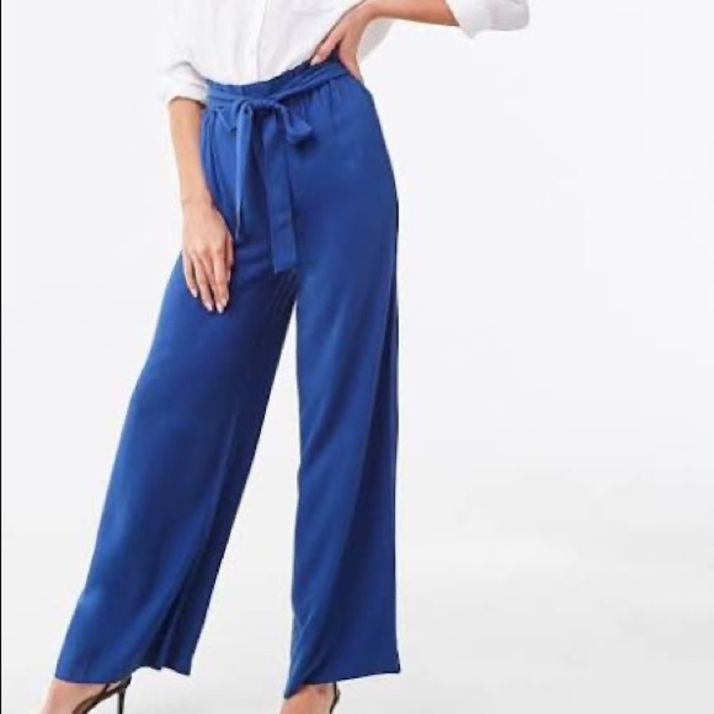 Wide Leg Navy Trousers